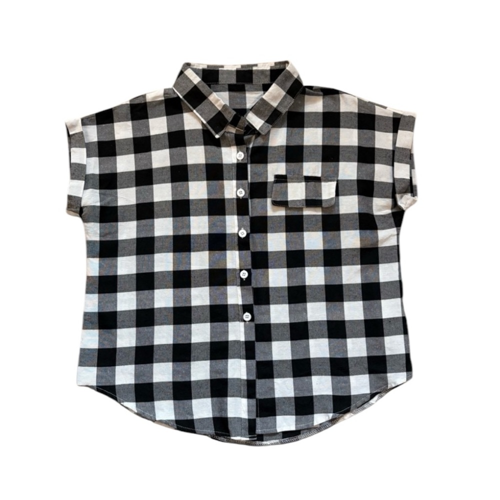 Shein Checkered Black & White Rockabilly Pin Up Button Down Shirt Size Small